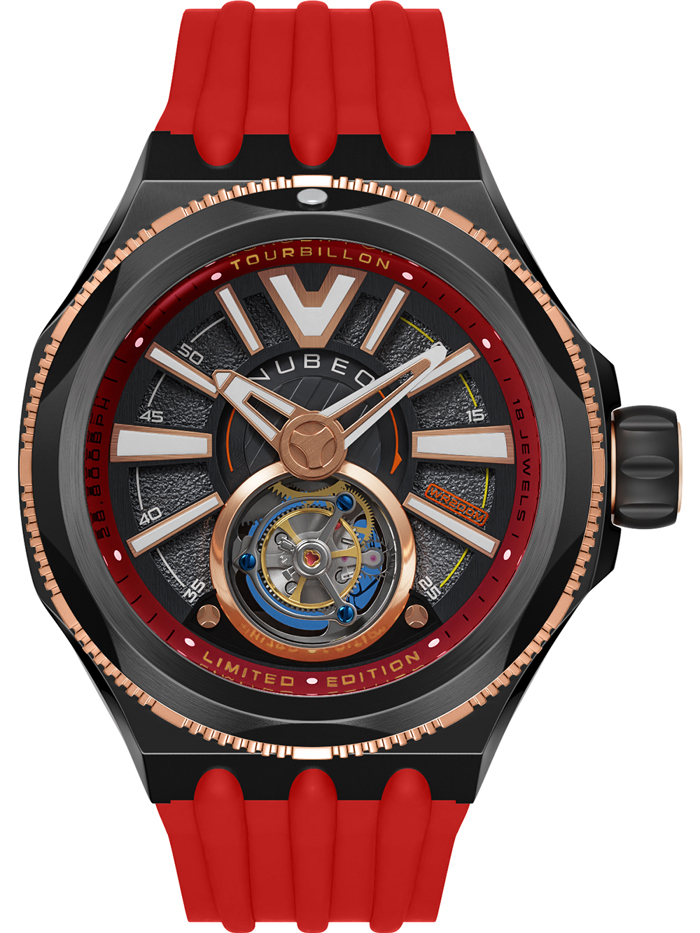 Nubeo Messenger Tourbillon Limited Roloi Aftomato me Kokkino Kaoutsouk Louraki NB-6075-09