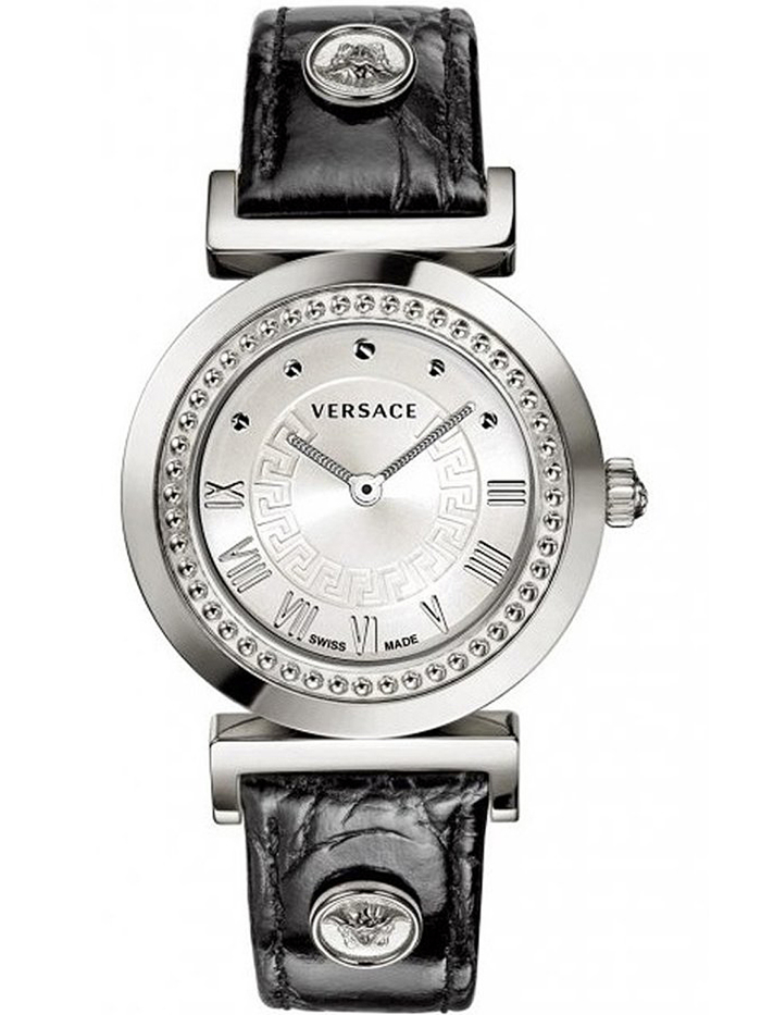 Versace Vanity Roloi Batarias me Mavro Dermatino Louraki P5Q99D001S009