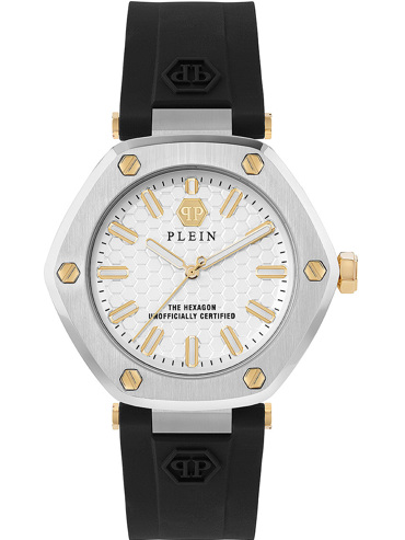 Philipp Plein The Hexagon Ρολόι Μπαταρίας με Μαύρο Καουτσούκ Λουράκι PW1BA0223