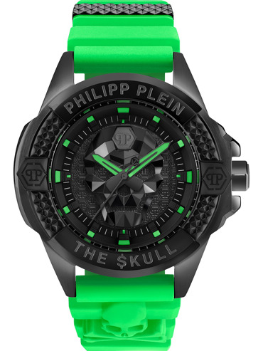 Philipp Plein The Skull Ρολόι Μπαταρίας με Πράσινο Καουτσούκ Λουράκι PWAAA2524