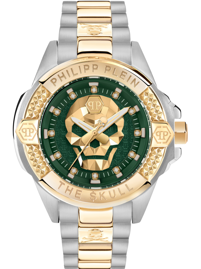 Philipp Plein The $kull Roloi Batarias me Xruso / Asimi Metalliko Brasele PWNAA0622