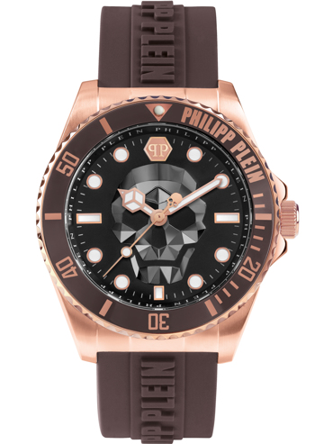 Philipp Plein The $kull Diver Ρολόι Μπαταρίας με Καφέ Καουτσούκ Λουράκι PWOAA0322