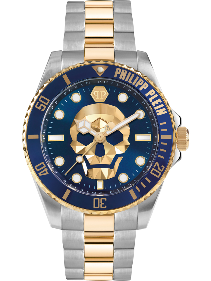 Philipp Plein The $kull Diver Roloi Batarias me Xruso / Asimi Metalliko Brasele PWOAA0722