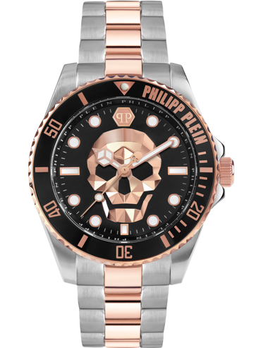 Philipp Plein The $kull Diver Ρολόι Μπαταρίας με Ροζ Χρυσό / Ασημί Μεταλλικό Μπρασελέ PWOAA0822