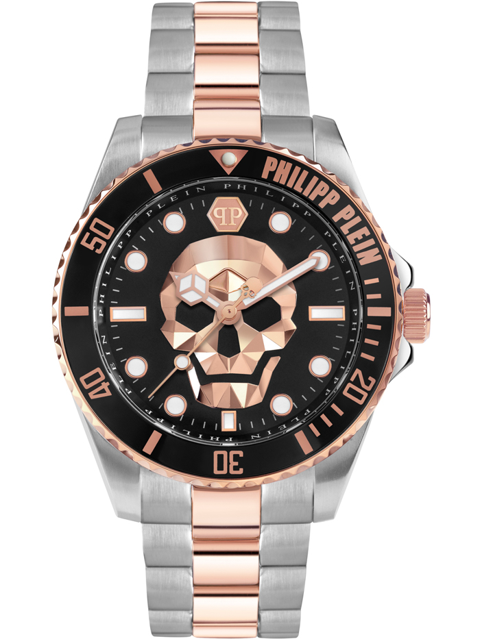 Philipp Plein The $kull Diver Roloi Batarias me Roz Xruso / Asimi Metalliko Brasele PWOAA0822