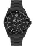 Philipp Plein The $kull Diver Roloi Batarias me Mavro Metalliko Brasele PWOAA0922