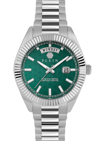 Philipp Plein Rock Couture Day-Date Ρολόι Μπαταρίας με Ασημί Μεταλλικό Μπρασελέ PWPNA0124