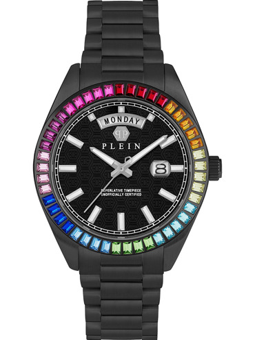 Philipp Plein Rock Couture Day-Date Ρολόι Μπαταρίας με Μαύρο Μεταλλικό Μπρασελέ PWPNA0624