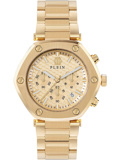 Philipp Plein The Hexagon Roloi Xronogafos Batarias me Xruso Metalliko Brasele PWZBA0523