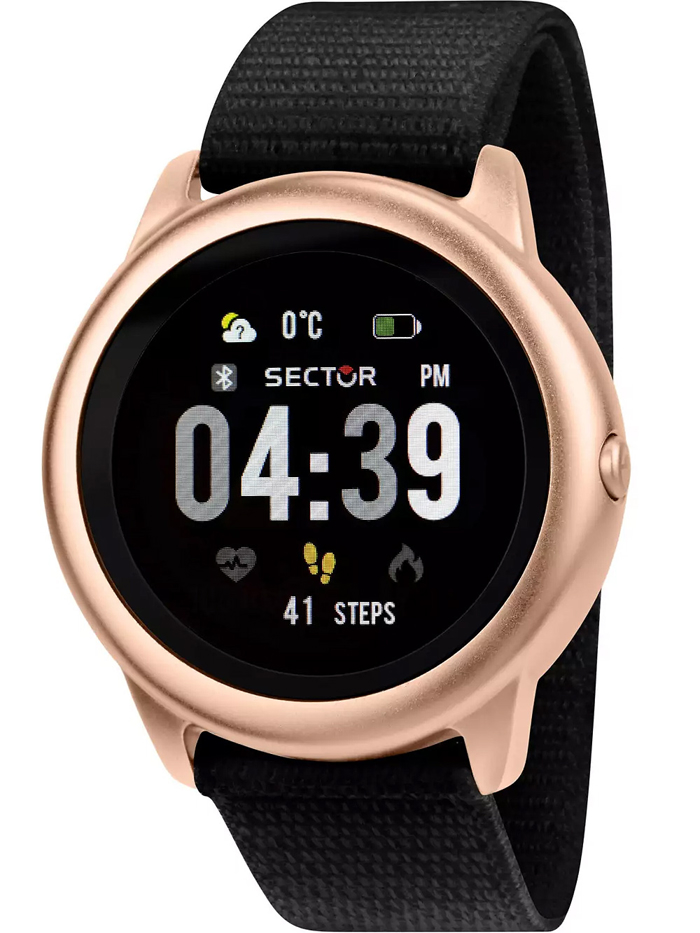 Sector S-01 Smartwatch Epanafortizomenis Batarias me Mavro ufasmatino Louraki R3251157001