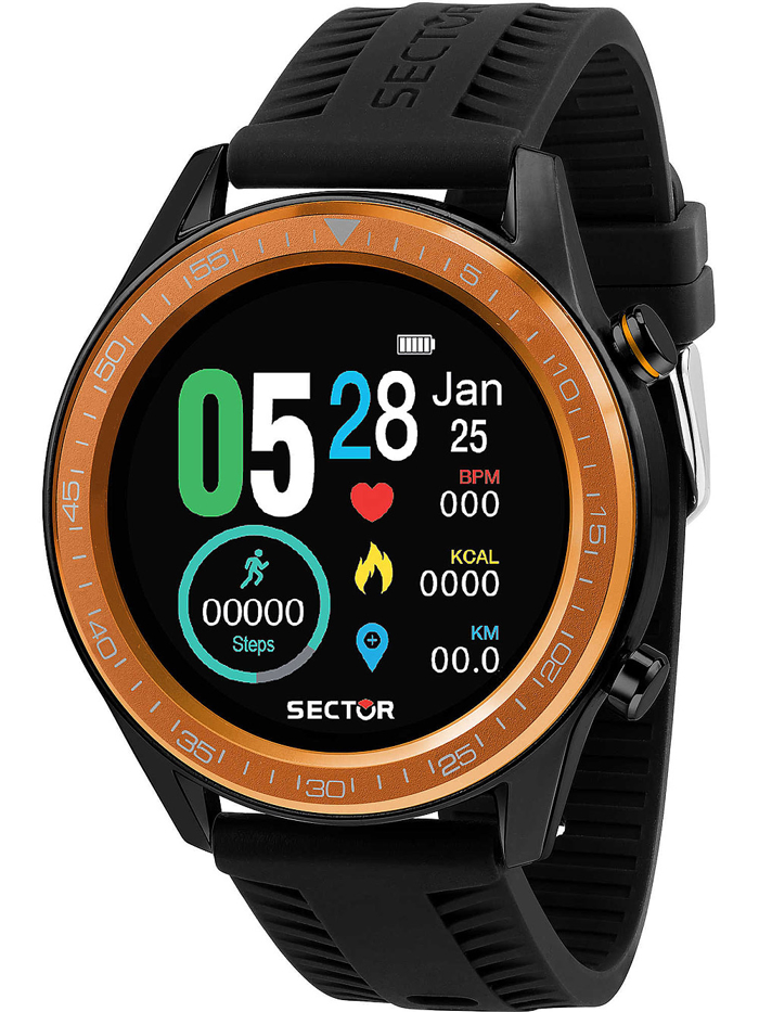 Sector S-02 Smartwatch Epanafortizomenis Batarias me Mavro Kaoutsouk Louraki R3251545003