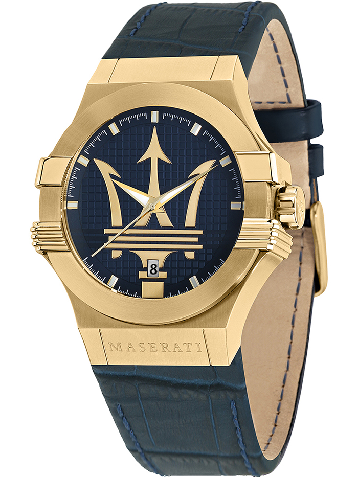 Maserati Potenza Roloi Batarias me Ble Dermatino Louraki R8851108035