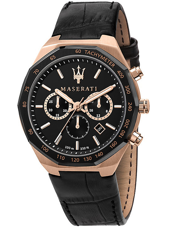 Maserati Stile Roloi Xronogafos Batarias me Mavro Dermatino Louraki R8871642001
