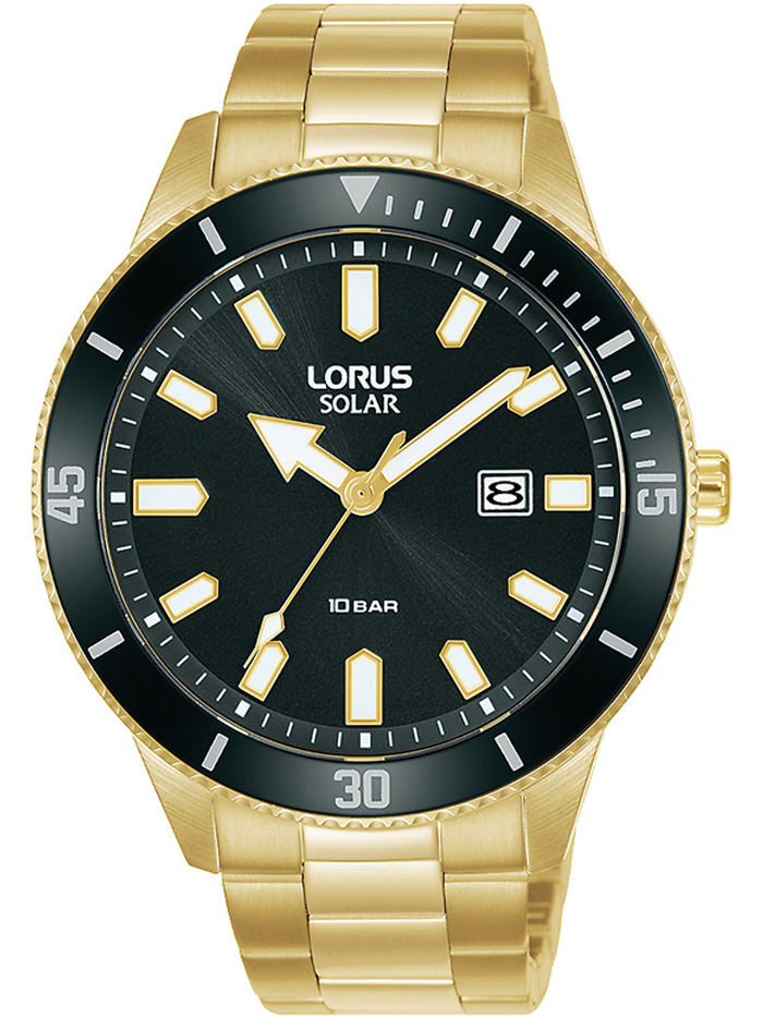 Lorus Solar Roloi Iliakis Energias me Xruso Metalliko Brasele RX308AX9