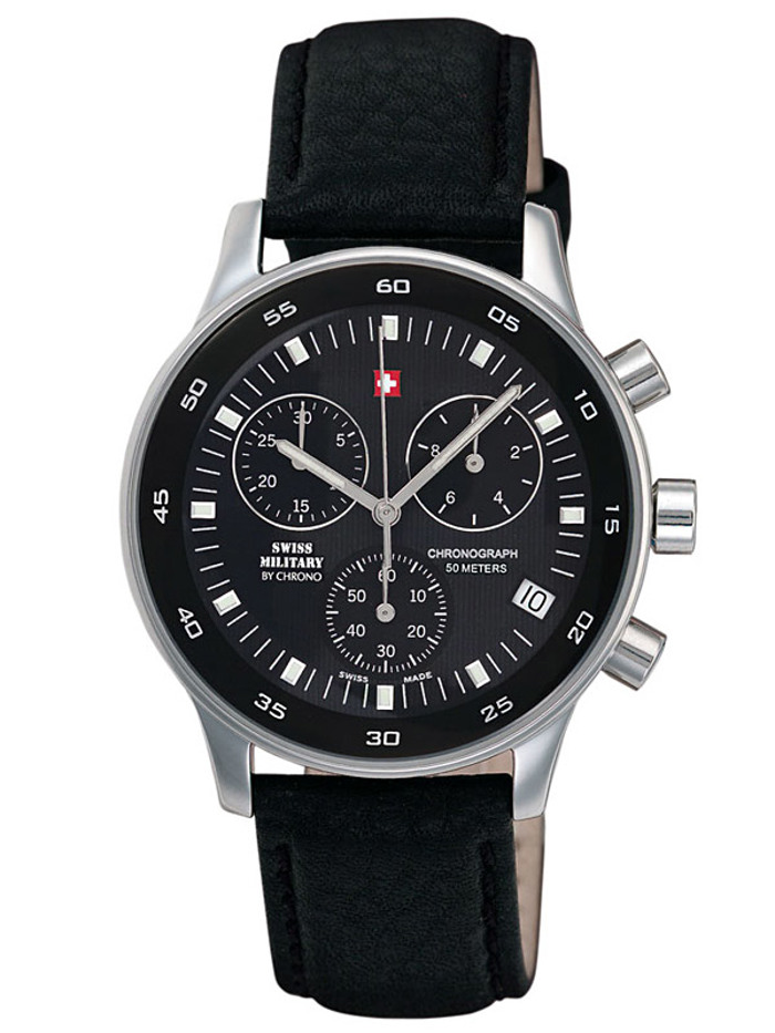Swiss Military by Chrono Roloi Xronogafos Batarias me Mavro Dermatino Louraki SM30052.03