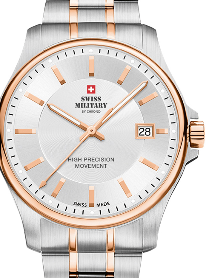 Swiss Military by Chrono Roloi Batarias me Roz Xruso / Asimi Metalliko Brasele SM30200.07