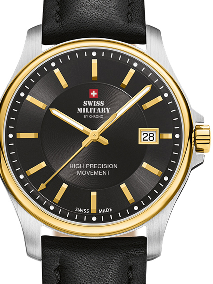 Swiss Military by Chrono Roloi Batarias me Mavro Dermatino Louraki SM30200.13