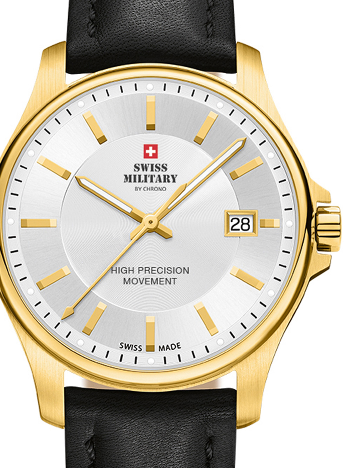 Swiss Military by Chrono Roloi Batarias me Mavro Dermatino Louraki SM30200.15