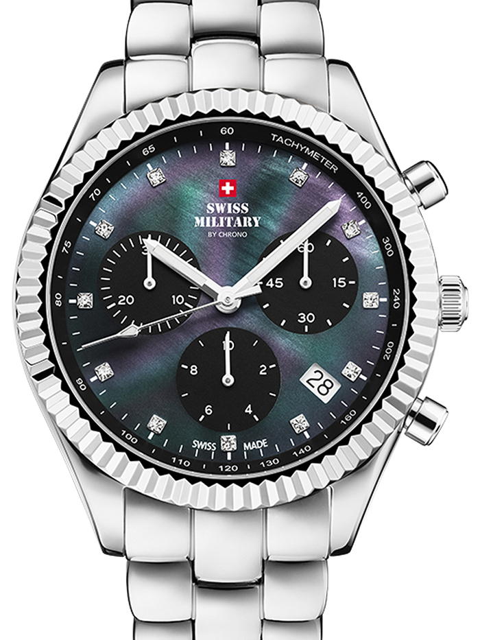 Swiss Military by Chrono Elegant Roloi Xronogafos Batarias me Asimi Metalliko Brasele SM30207.01