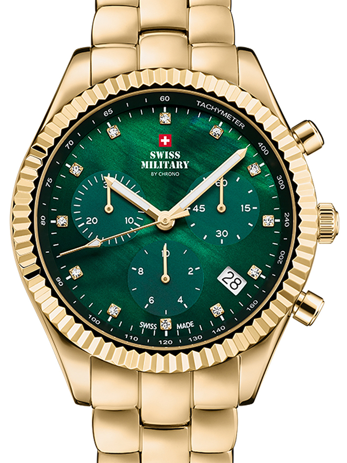 Swiss Military by Chrono Elegant Roloi Xronogafos Batarias me Xruso Metalliko Brasele SM30207.04