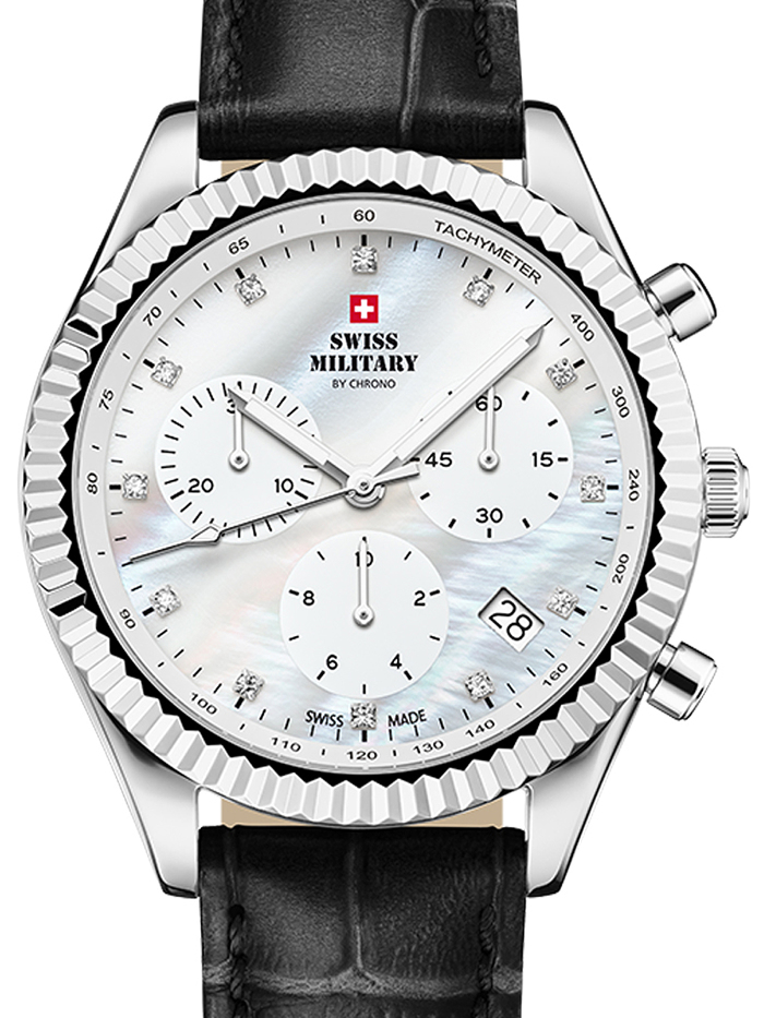Swiss Military by Chrono Elegant Roloi Xronogafos Batarias me Mavro Dermatino Louraki SM30207.05