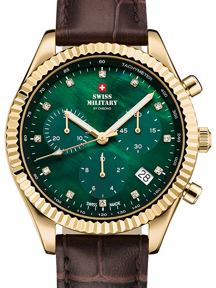 Swiss Military by Chrono Elegant Roloi Xronogafos Batarias me Kafe Dermatino Louraki SM30207.08