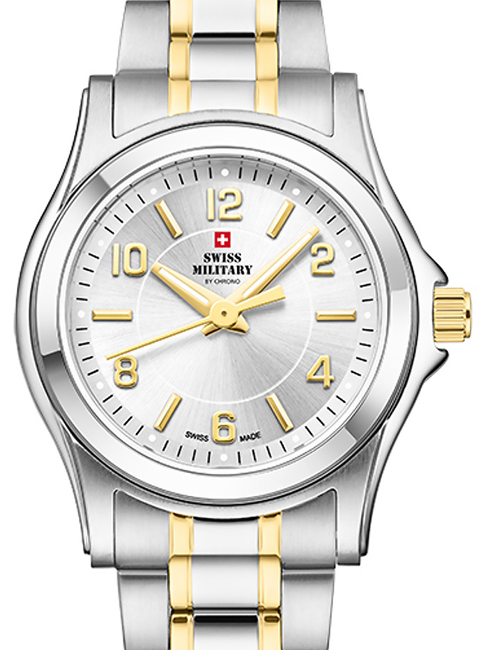 Swiss Military by Chrono Roloi Batarias me Xruso / Asimi Metalliko Brasele SM34003.26