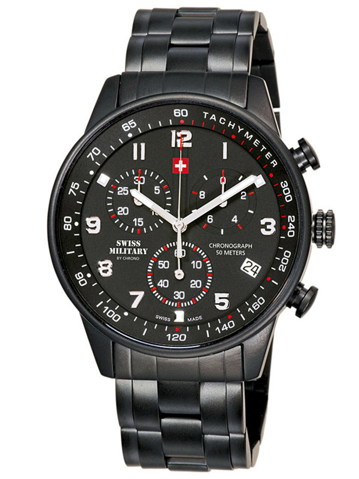 Swiss Military by Chrono Roloi Xronogafos Batarias me Mavro Metalliko Brasele SM34012.04