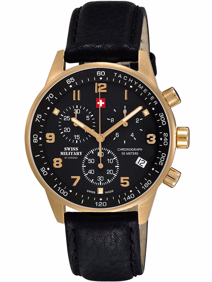 Swiss Military by Chrono Roloi Xronogafos Batarias me Mavro Dermatino Louraki SM34012.10