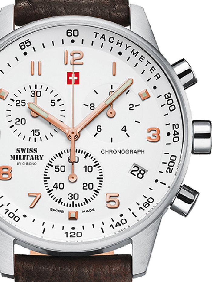 Swiss Military by Chrono Roloi Xronogafos Batarias me Kafe Dermatino Louraki SM34012.11