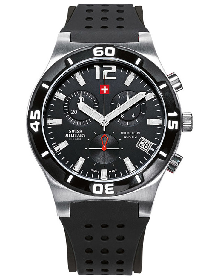 Swiss Military by Chrono Roloi Xronogafos Batarias me Mavro Kaoutsouk Louraki SM34015.05