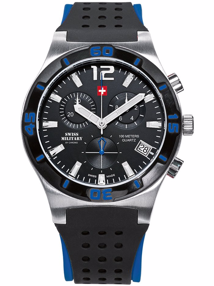 Swiss Military by Chrono Roloi Xronogafos Batarias me Mavro / Ble Kaoutsouk Louraki SM34015.08