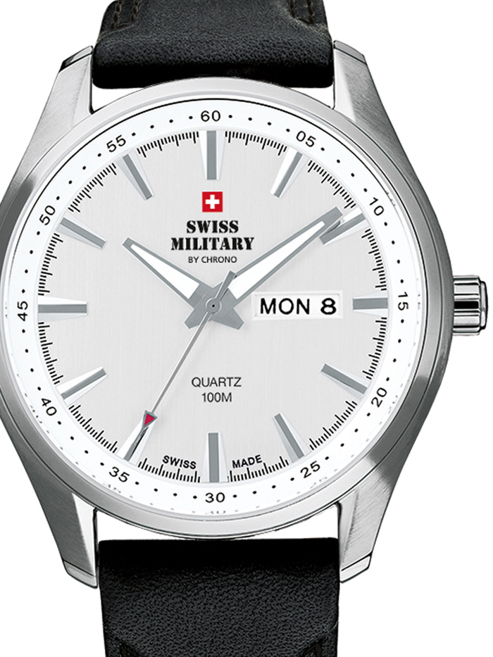 Swiss Military by Chrono Roloi Batarias me Mavro Dermatino Louraki SM34027.06