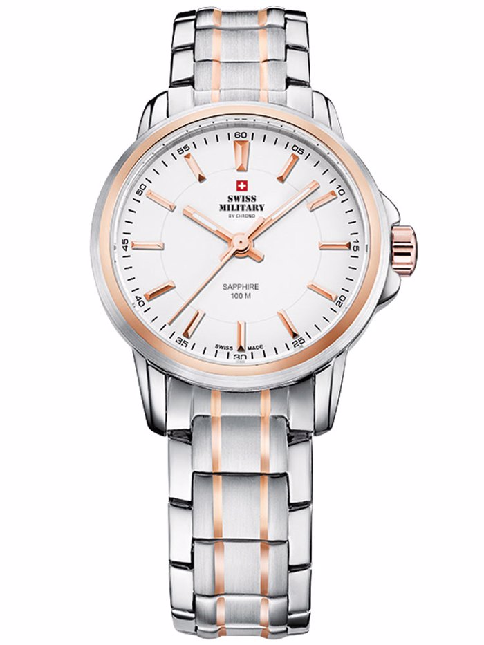 Swiss Military by Chrono Roloi Batarias me Roz Xruso / Asimi Metalliko Brasele SM34040.10
