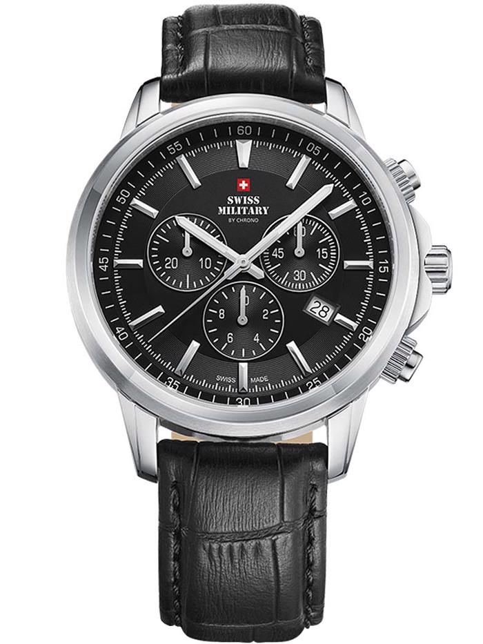 Swiss Military by Chrono Roloi Xronogafos Batarias me Mavro Dermatino Louraki SM34052.08