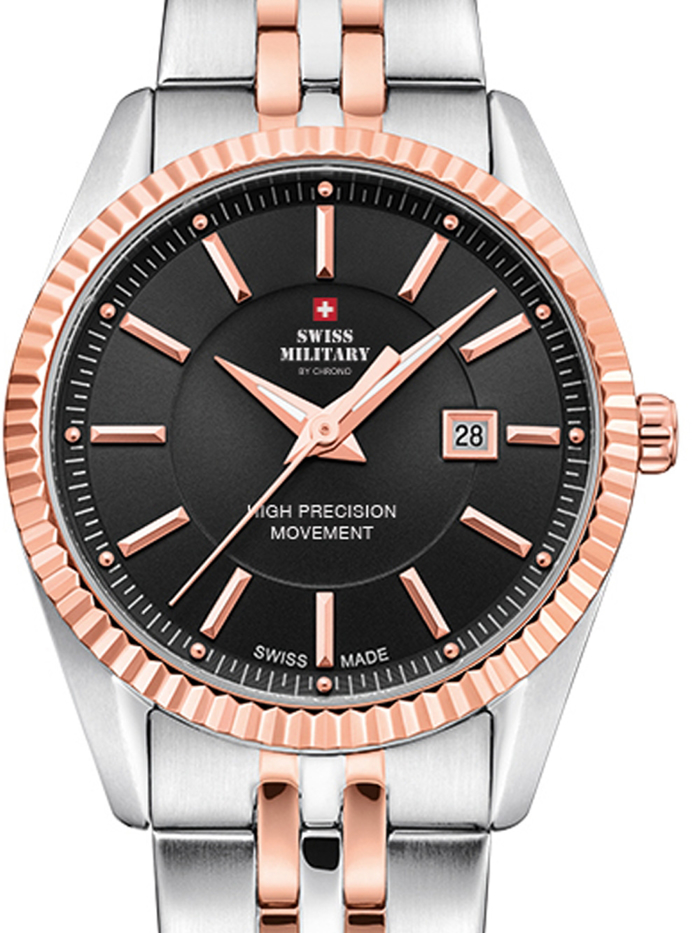 Swiss Military by Chrono Roloi Batarias me Roz Xruso / Asimi Metalliko Brasele SM34066.06
