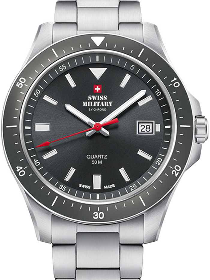 Swiss Military by Chrono Roloi Batarias me Asimi Metalliko Brasele SM34082.03