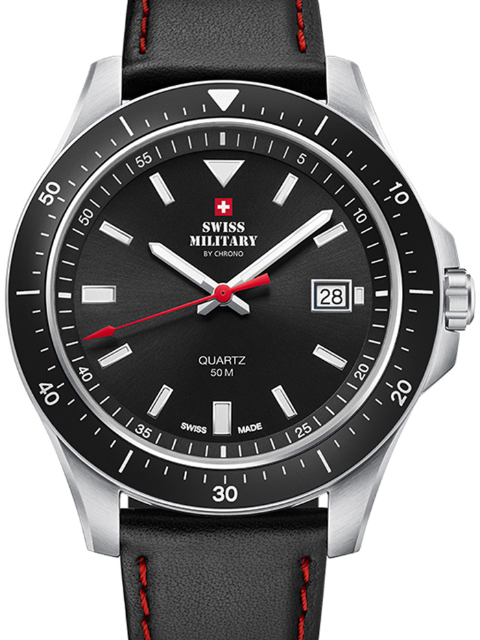 Swiss Military by Chrono Roloi Batarias me Mavro / Kokkino Dermatino Louraki SM34082.04