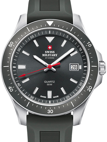 Swiss Military by Chrono Ρολόι Μπαταρίας με Γκρι Καουτσούκ Λουράκι SM34082.09