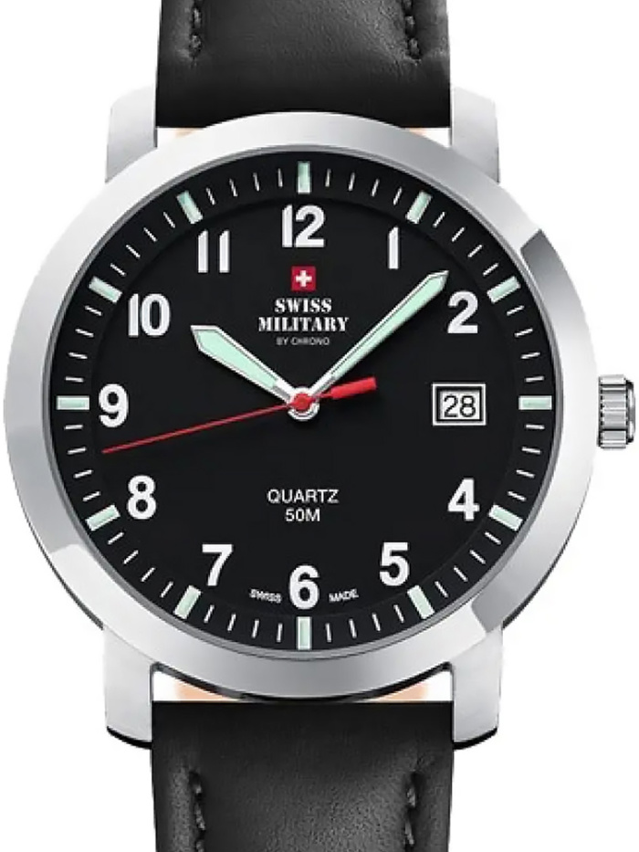 Swiss Military by Chrono Roloi Batarias me Mavro Dermatino Louraki SM34083.10