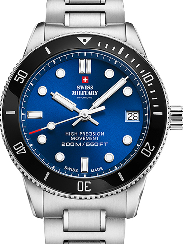 Swiss Military by Chrono Diver Ρολόι Μπαταρίας με Ασημί Μεταλλικό Μπρασελέ SM34089.02