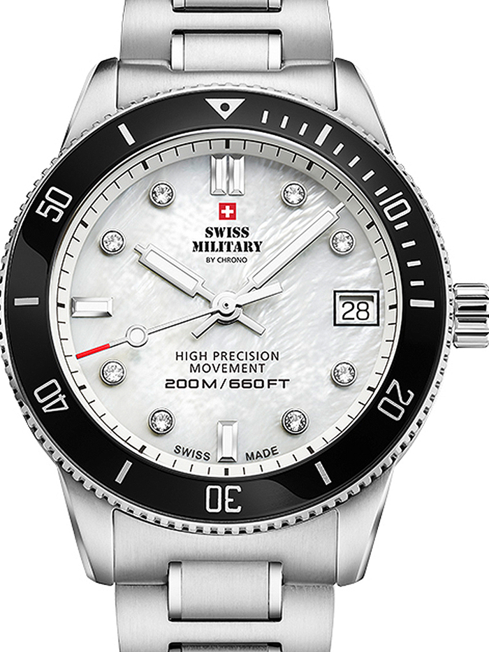 Swiss Military by Chrono Diver Roloi Batarias me Asimi Metalliko Brasele SM34089.03