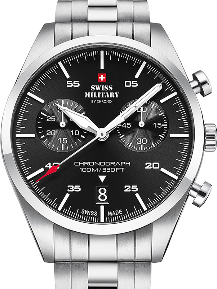 Swiss Military by Chrono Roloi Xronogafos Batarias me Asimi Metalliko Brasele SM34090.01