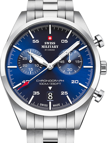 Swiss Military by Chrono Ρολόι Χρονογράφος Μπαταρίας με Ασημί Μεταλλικό Μπρασελέ SM34090.02