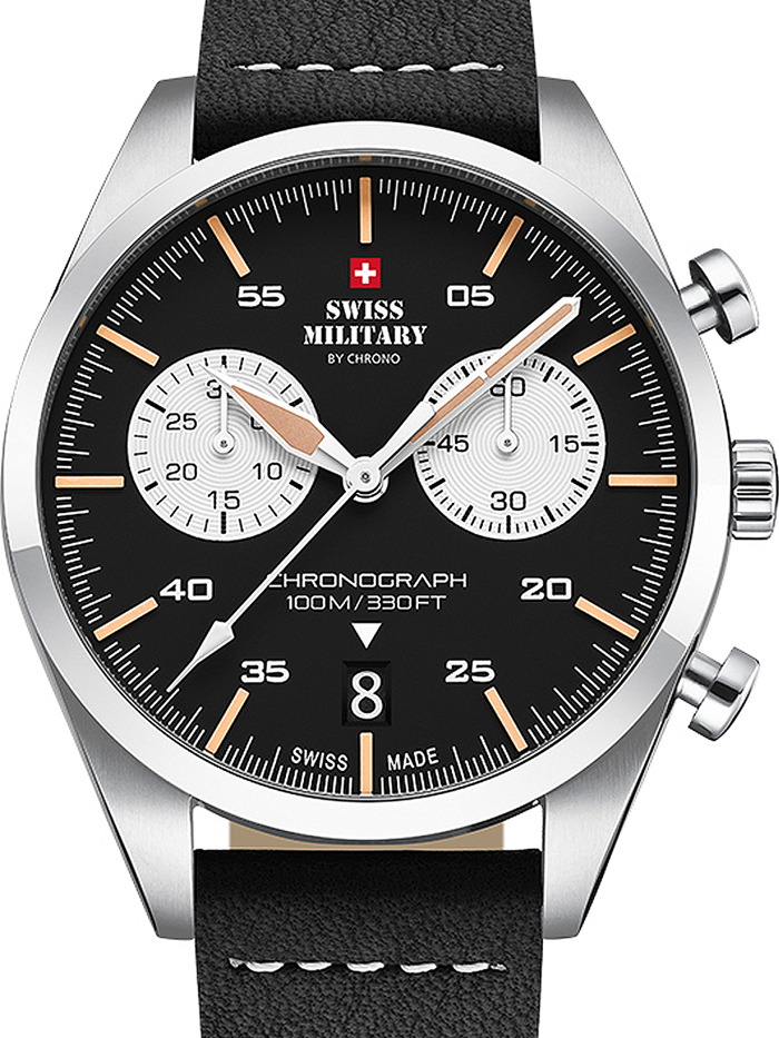Swiss Military by Chrono Roloi Xronogafos Batarias me Mavro Dermatino Louraki SM34090.03