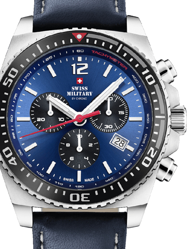 Swiss Military by Chrono Sport Ρολόι Χρονογράφος Μπαταρίας με Μπλε Δερμάτινο Λουράκι SM34093.04