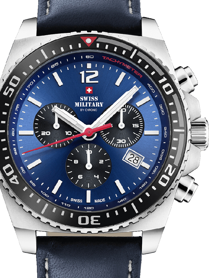 Swiss Military by Chrono Sport Roloi Xronogafos Batarias me Ble Dermatino Louraki SM34093.04