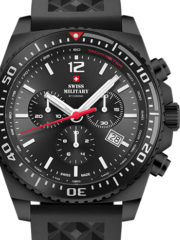 Swiss Military by Chrono Sport Ρολόι Χρονογράφος Μπαταρίας με Μαύρο Καουτσούκ Λουράκι SM34093.05