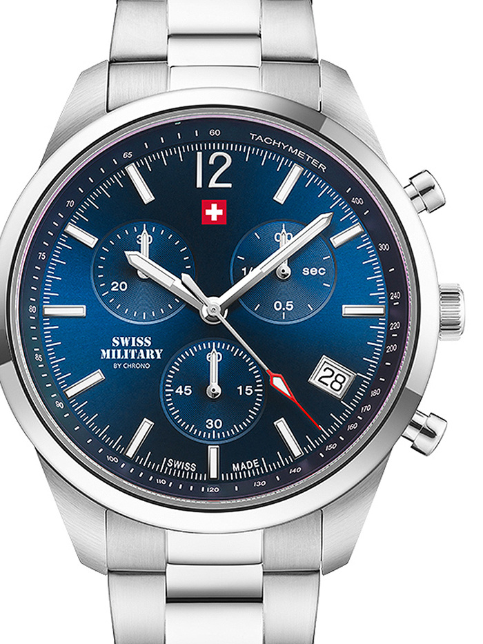 Swiss Military by Chrono Roloi Xronogafos Batarias me Asimi Metalliko Brasele SM34097.03