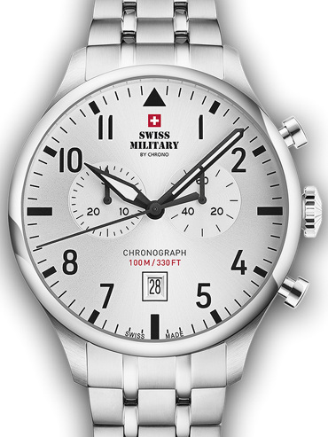 Swiss Military by Chrono Vintage Ρολόι Χρονογράφος Μπαταρίας με Ασημί Μεταλλικό Μπρασελέ SM34098.02